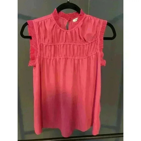 NWOT Max Studio Hot Pink Blouse Womens Sp Tank Top Pleated Flowy Career Classic - Picture 1 of 6